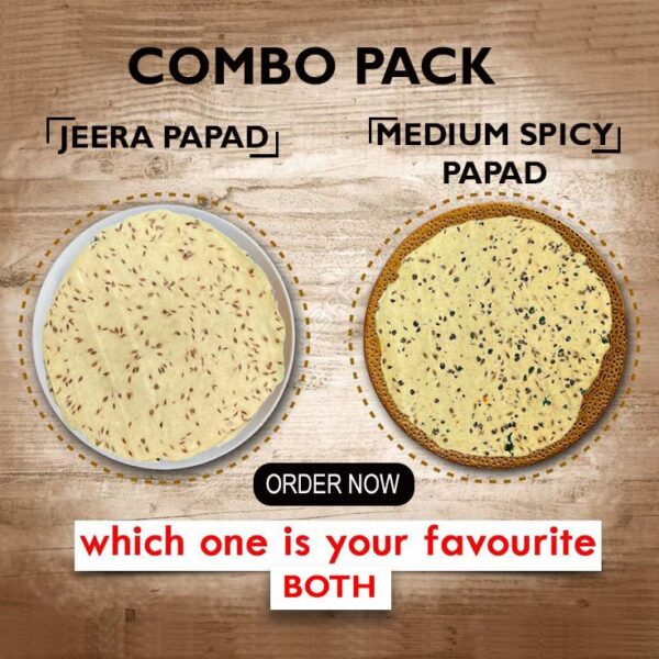 Jeera Papad 200gm + Medium Spicy Papad 200gm